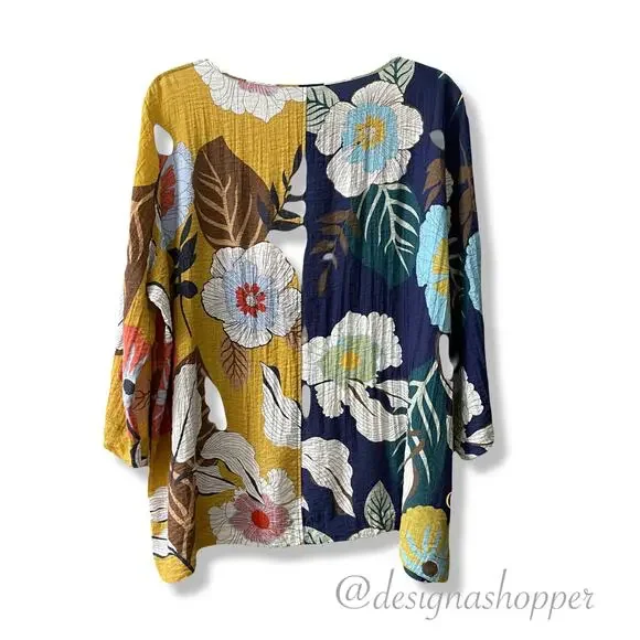 Ali Miles Artsy BOHO Cool and Comfortable Blocked Floral Tunic Top 2X - Picture 3 of 6